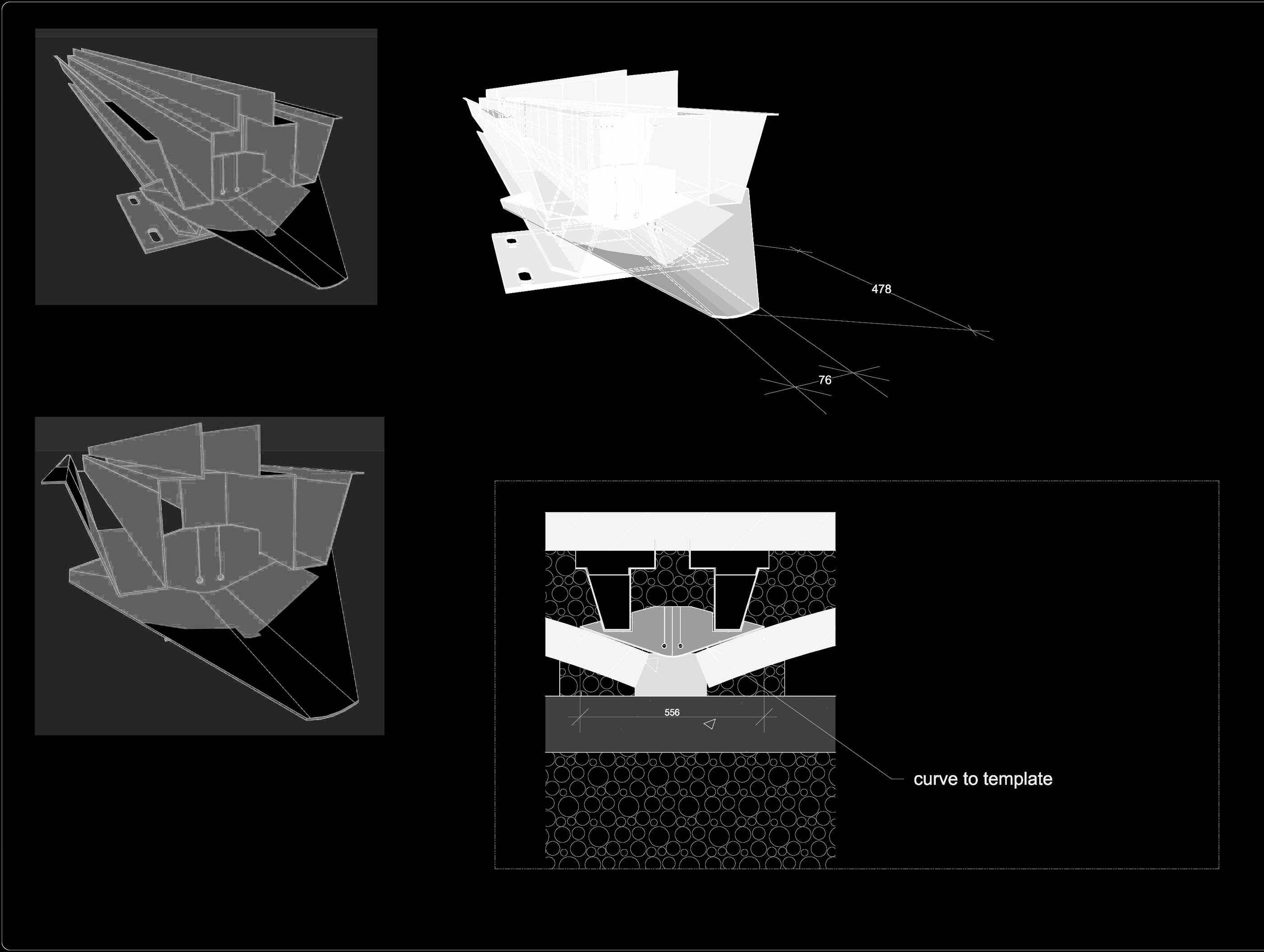 Pump room — plywood template studies, curve to template